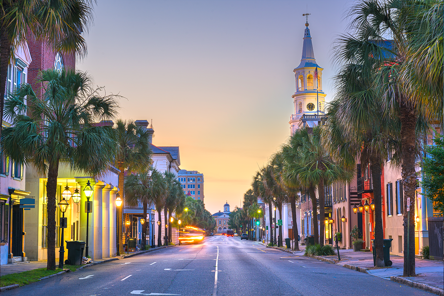 Downtown Charleston at twilight